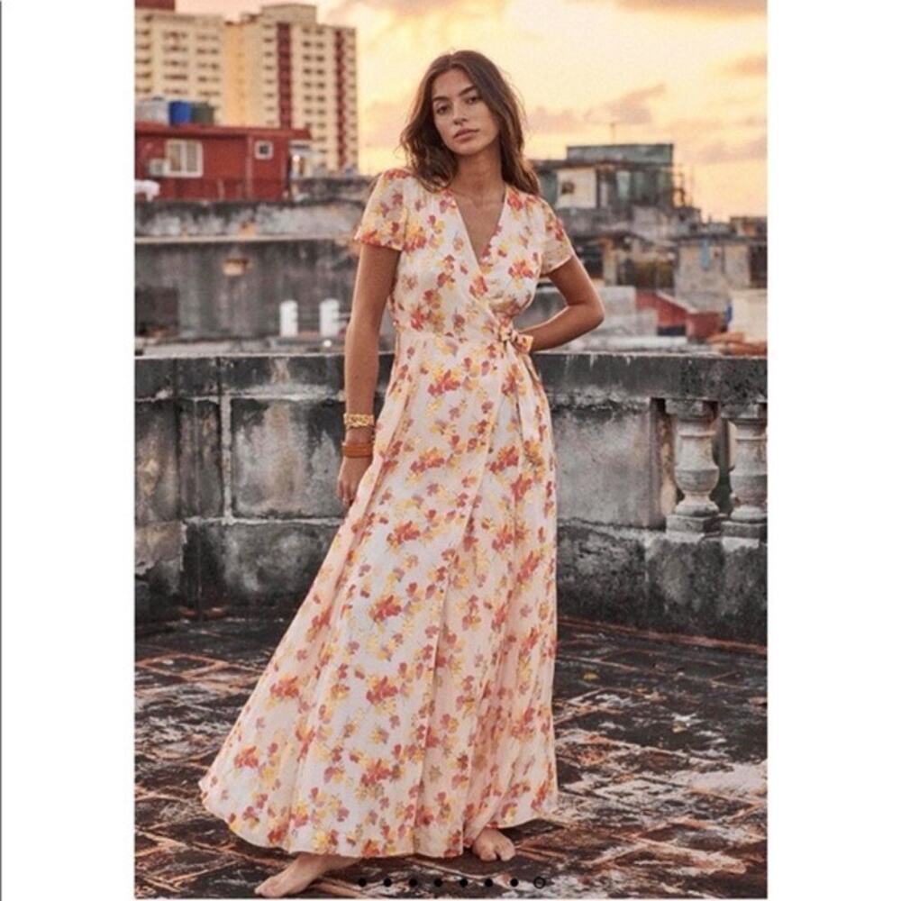 Sezane Armelle Dress Poppy Nude Floral Women's 36 / US 4 Wrap Maxi